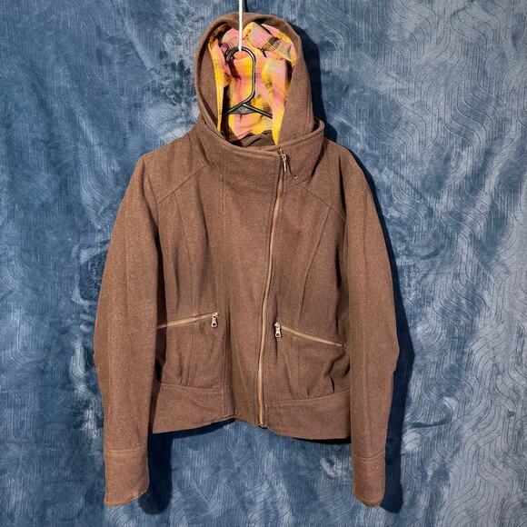 MOSSIMO SUPPLY CO. Brown Wool Pocket Full Zip Jacket Plaided Hood lined Size XXL - Picture 1 of 7